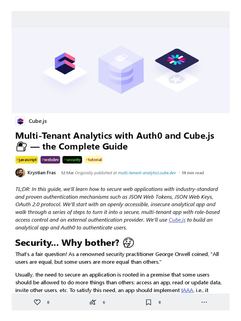 Multi-Tenant Analytics With Auth0 and Cube - Js - The Complete Guide | PDF  | Web Application | Software Design