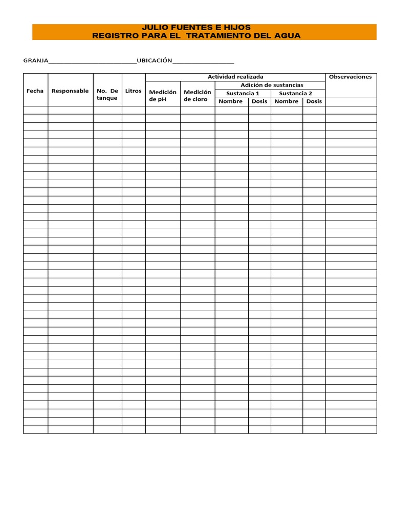 Registro para Tratamiento de Agua 1 | PDF | Sustancias químicas | Química