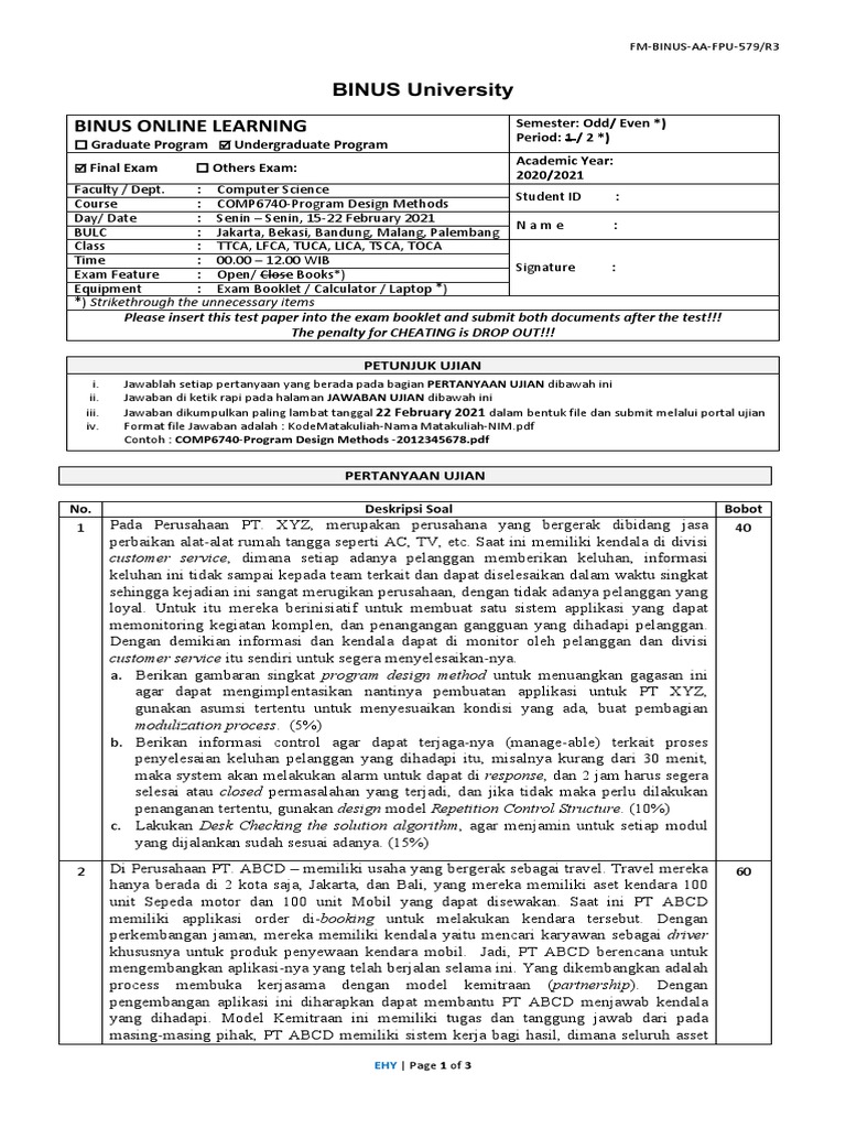 LFCA COMP6740 ProgramDesignMethods-Question | PDF