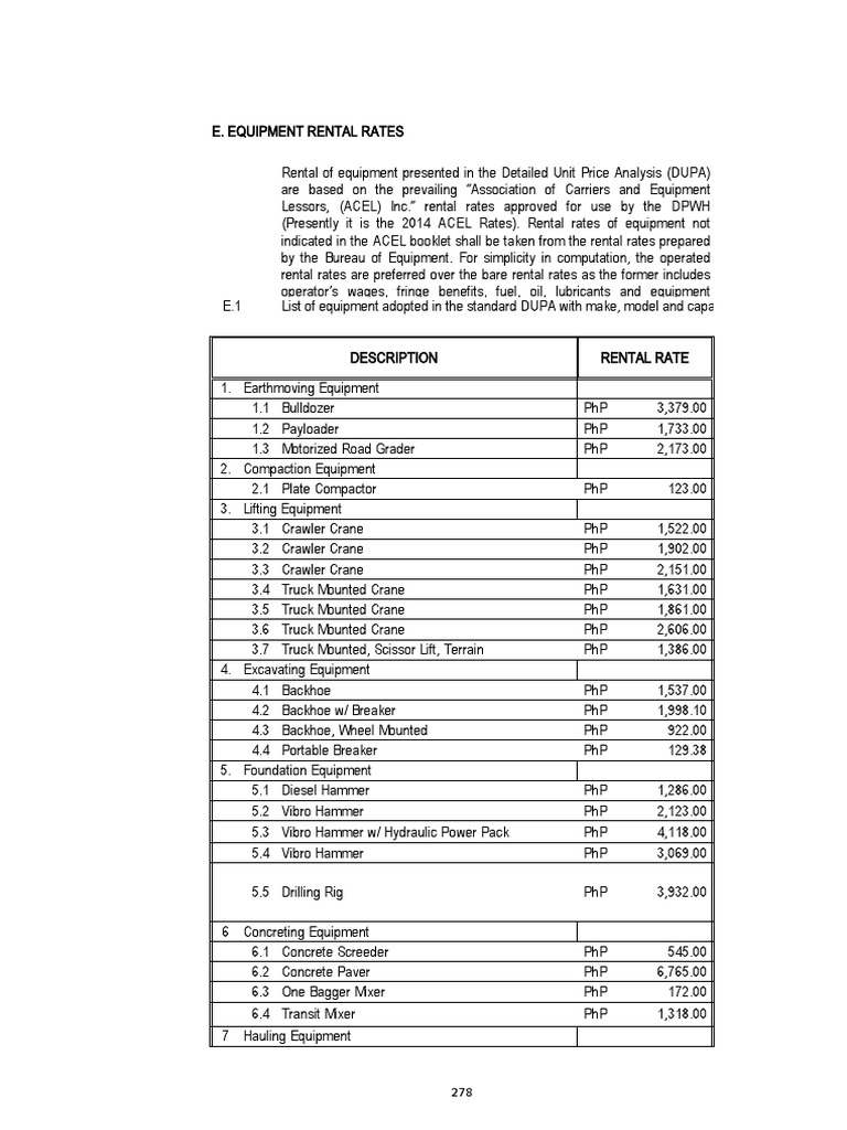 Equipment Rental Rates in the Philippines | PDF | Pipe (Fluid ...