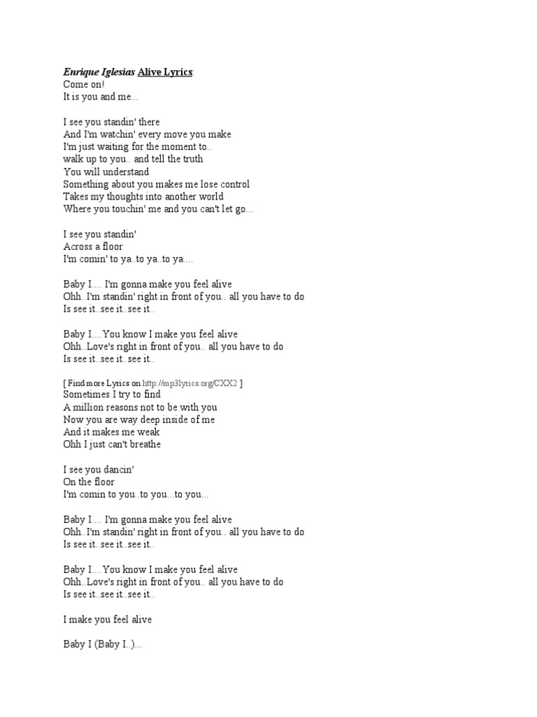 Enrique Iglesias - Alive Lyrics | PDF