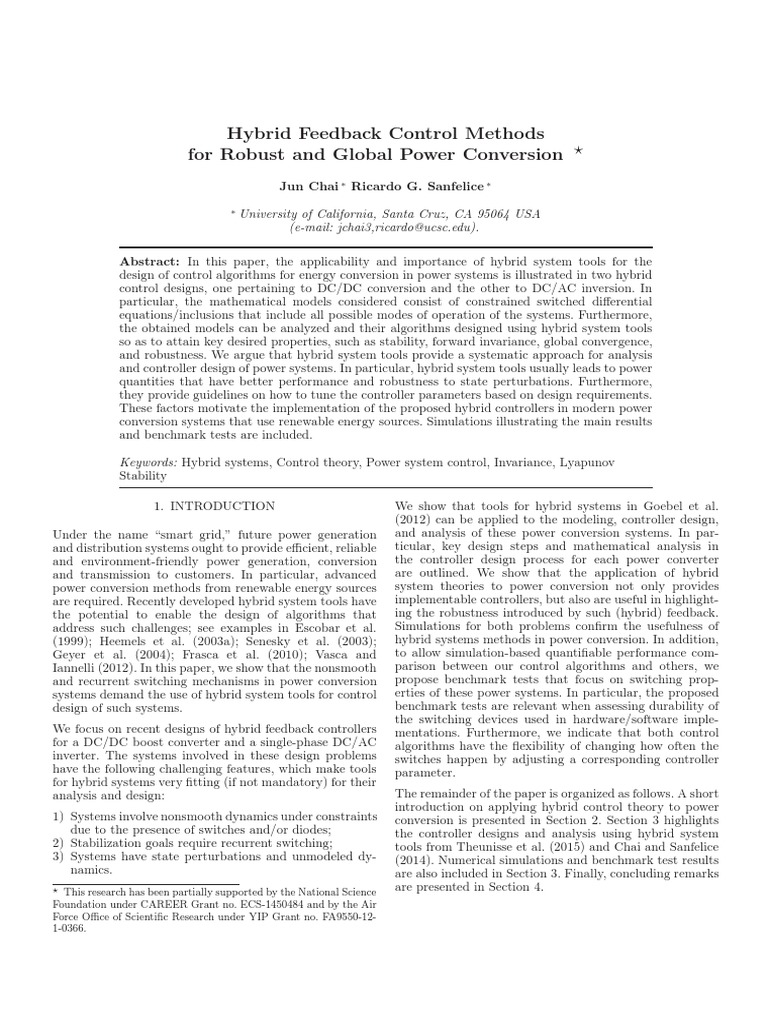 Hybrid Feedback Control Methods For Robust and Global Power Conversion ...