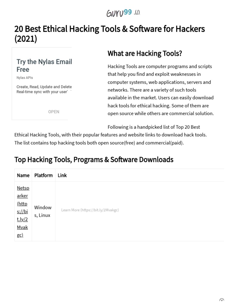 20 Best Ethical Hacking Tools & Software For Hackers (2021) | PDF ...