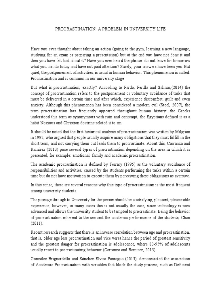 Academic Procrastination in University | PDF | Procrastination ...