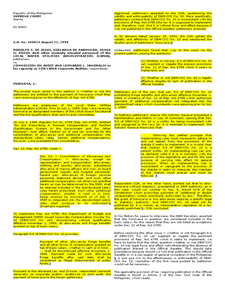 De Jesus Vs COA PDF United States House Of Representatives Salary