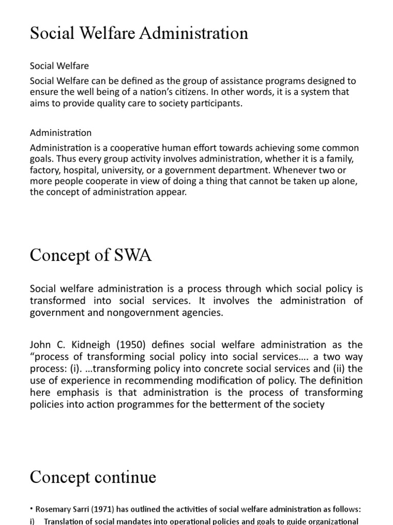 Overview of Social Welfare Administration | PDF | Social Work | Goal