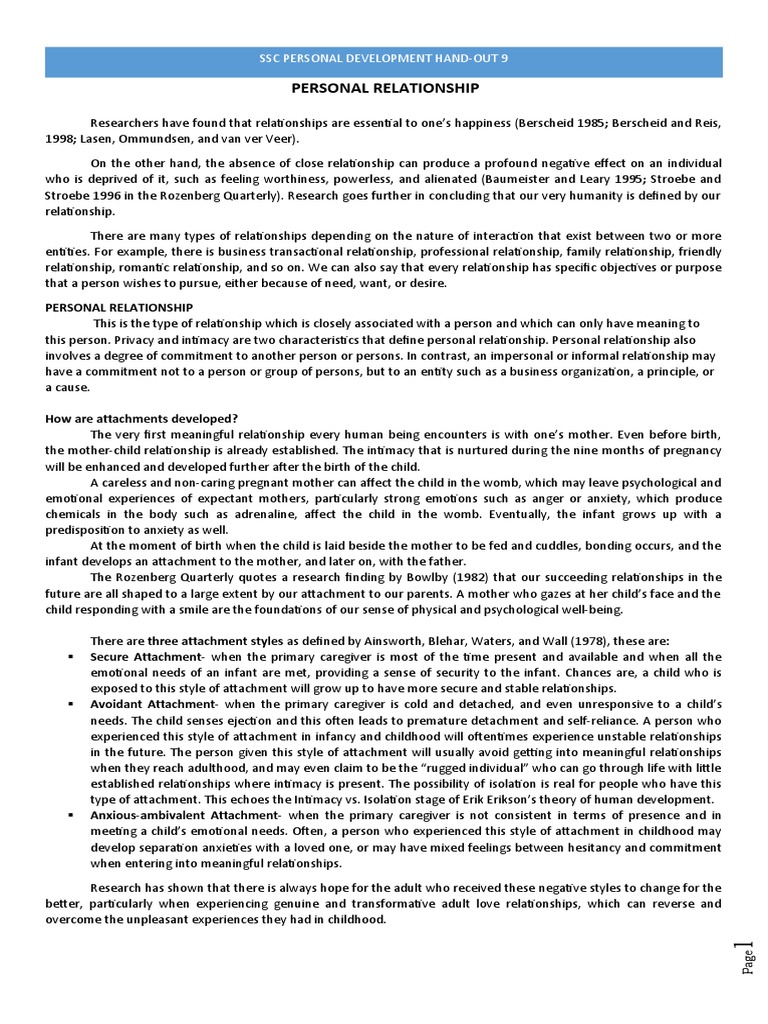 Understanding Personal Relationships | PDF | Attachment Theory ...