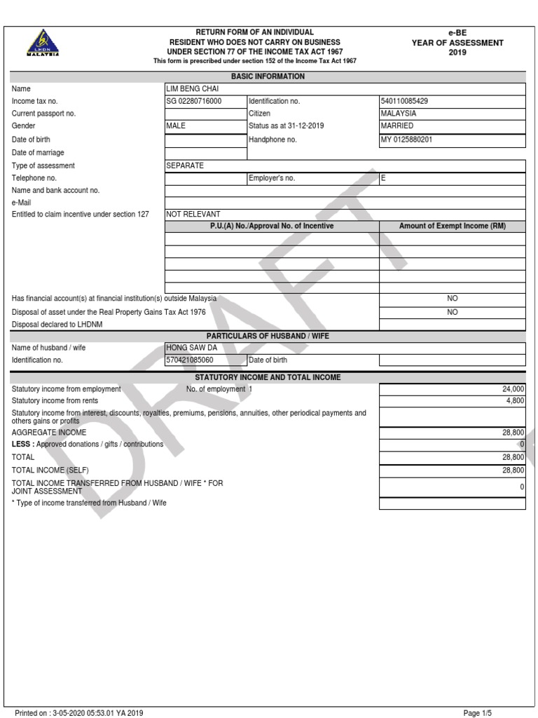 This Form Is Prescribed Under Section 152 of The Income Tax Act 1967 ...