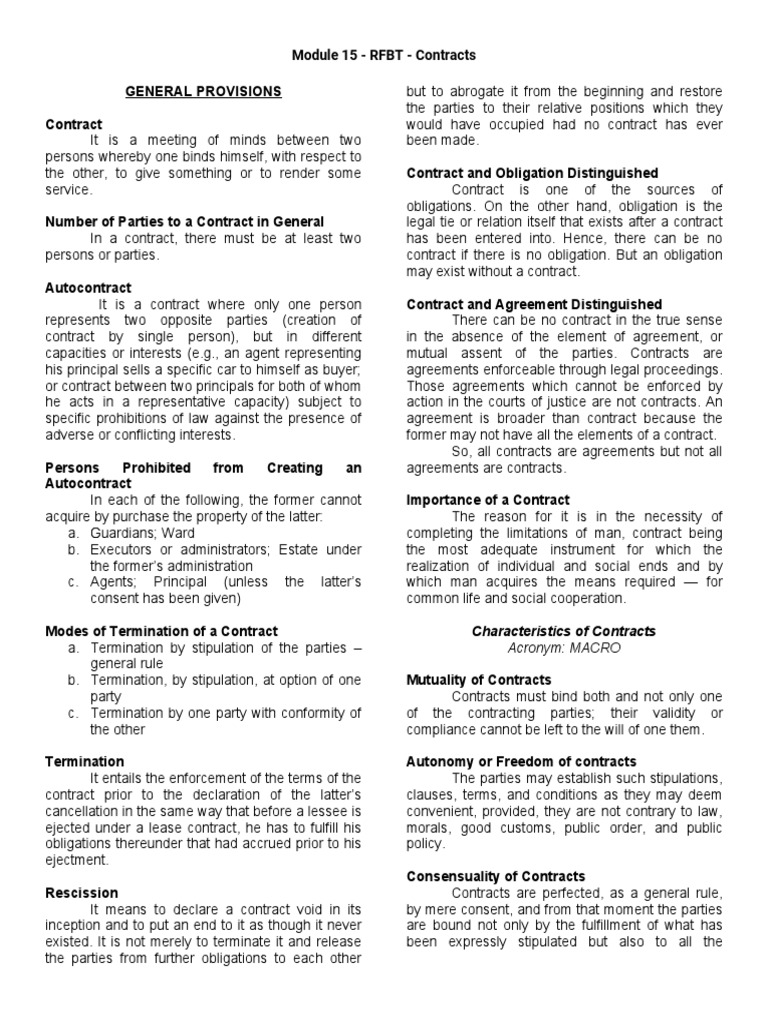 RFBT Contracts: Key Principles and Limits | PDF | Offer And Acceptance ...