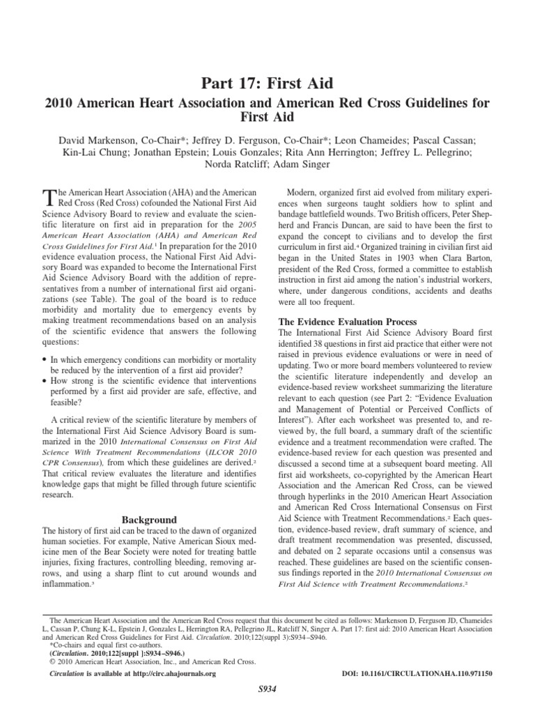 Part 17 First Aid 2010 American Heart Association and American Red