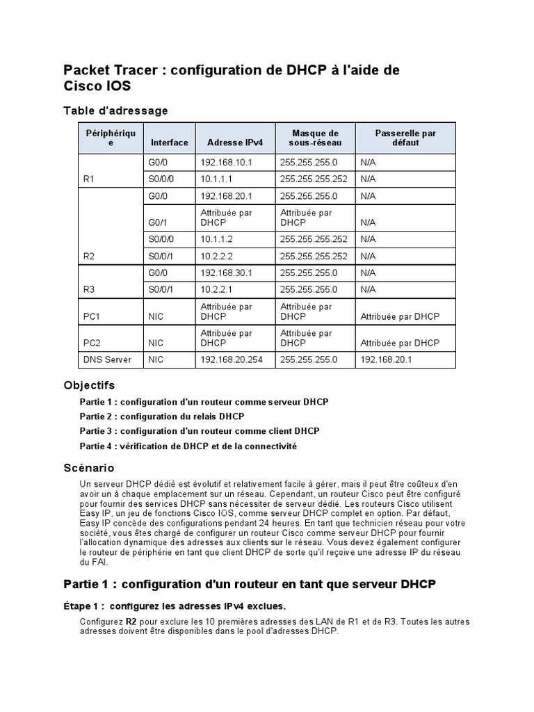 Configuration DHCP sur routeur Cisco | PDF | Adresse IP | Standards de ...