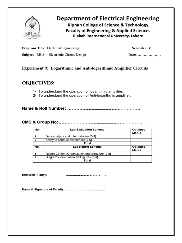 ECD Lab 09 Log and Antilog Amps PDF Electrical Network