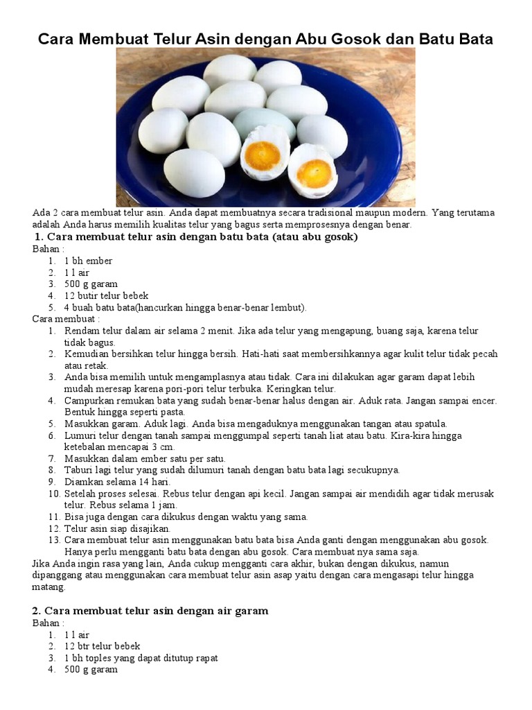 Cara Membuat Telur Asin dengan Abu Gosok | PDF | Memasak, Makanan ...
