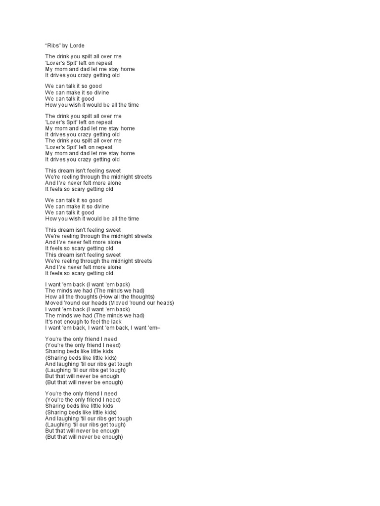 Lorde Ribs Lyrics | PDF