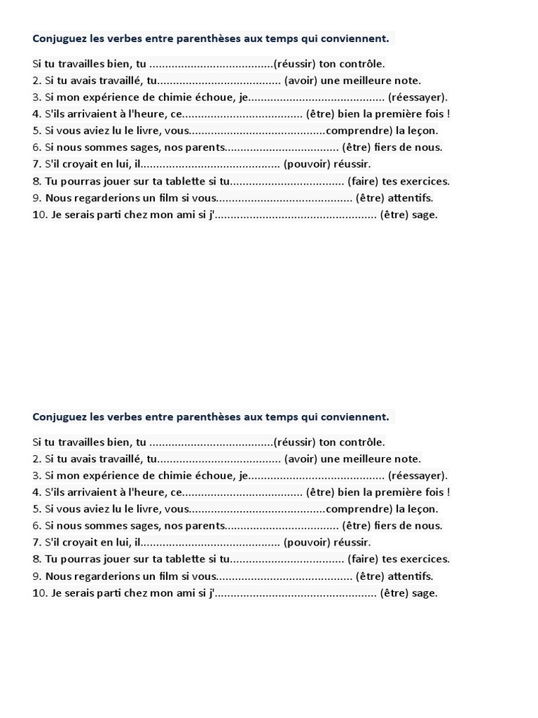 Conjuguer Les Verbes Entre Parentheses