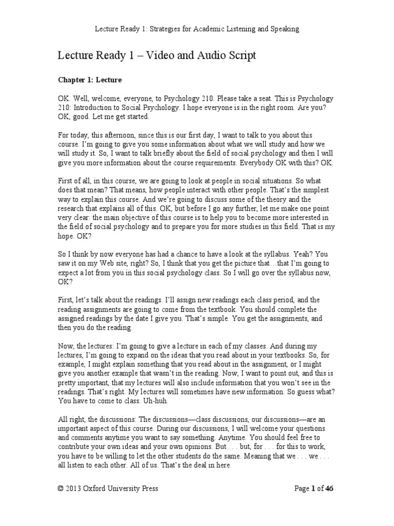 Lecture Ready 1 - Video and Audio Script | PDF | Printing
