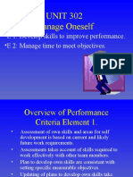 UNIT 302 Manage Oneself: - E 1: Develop Skills To Improve Performance. - E 2: Manage Time To Meet Objectives