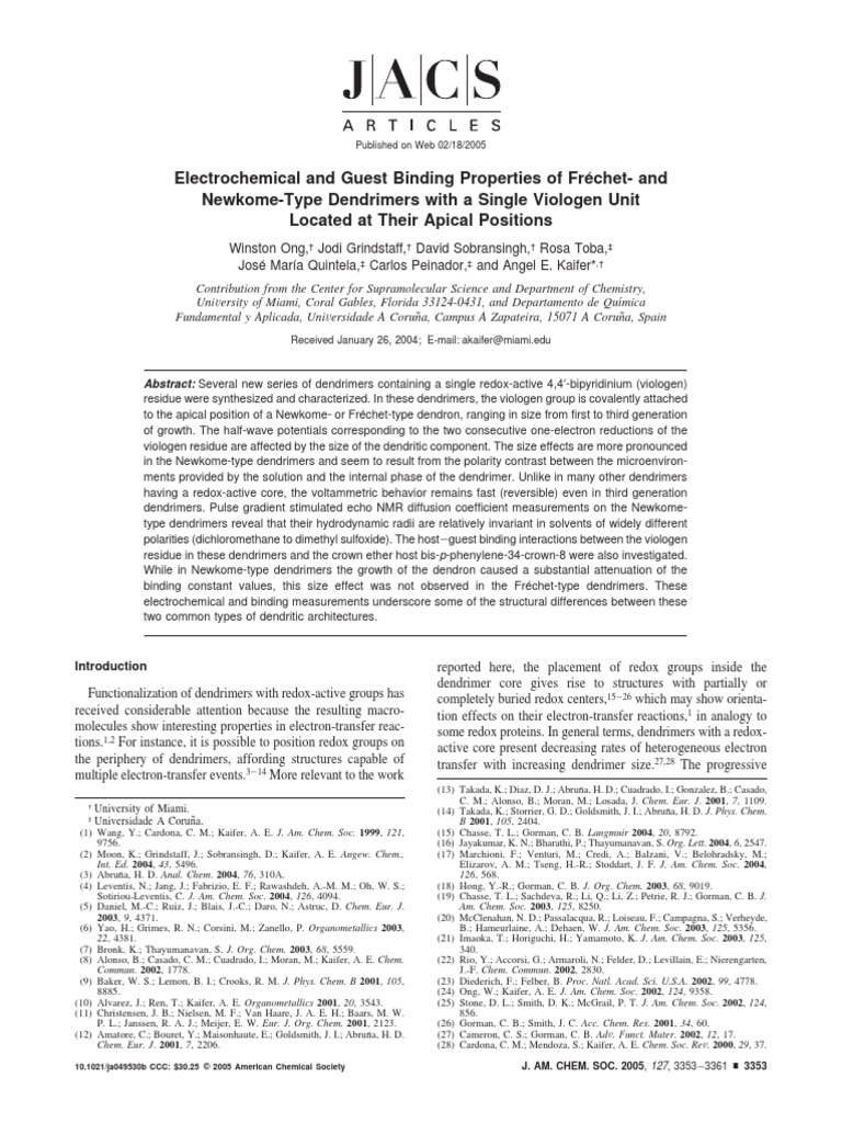 J. Am. Chem. Soc. 2005, 127, 33533361 PDF Electrochemistry Molecular Binding