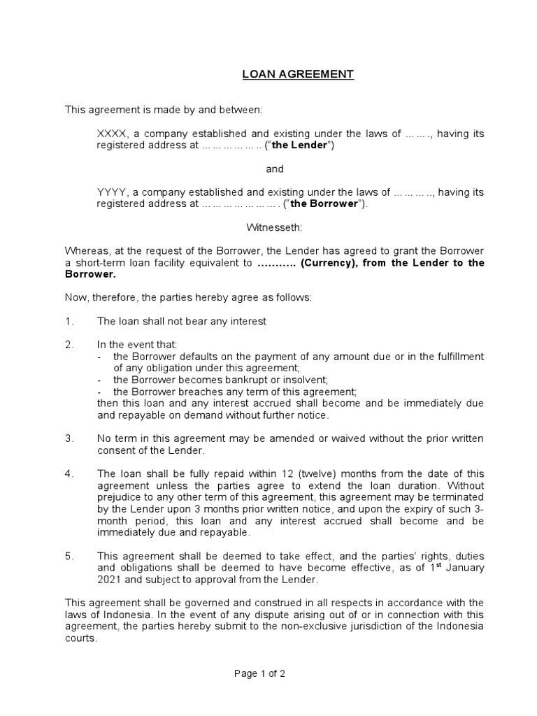 Loan Agreement - Template | PDF | Loans | Credit
