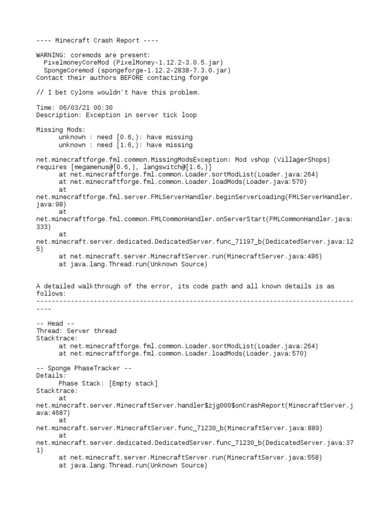 Minecraft 1.12.2 Server Crash Report | PDF | Java Virtual Machine ...