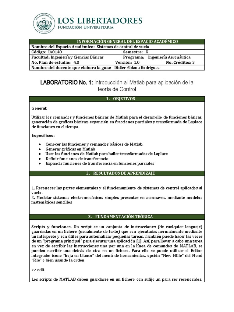 Introducción a Matlab en Control de Vuelo | PDF | Transformada de ...