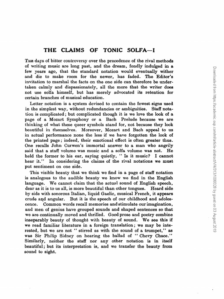 The Claims of Tonic Solfa PDF Scale (Music) Clef