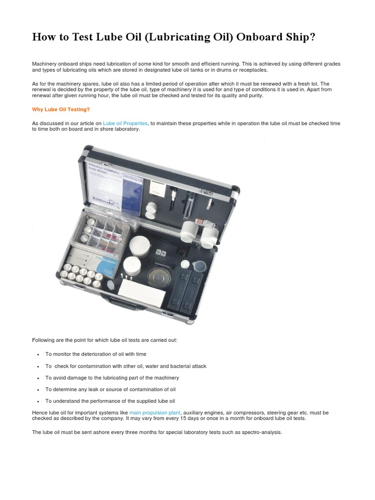Lube Oil Tests | PDF | Lubricant | Chemical Process Engineering