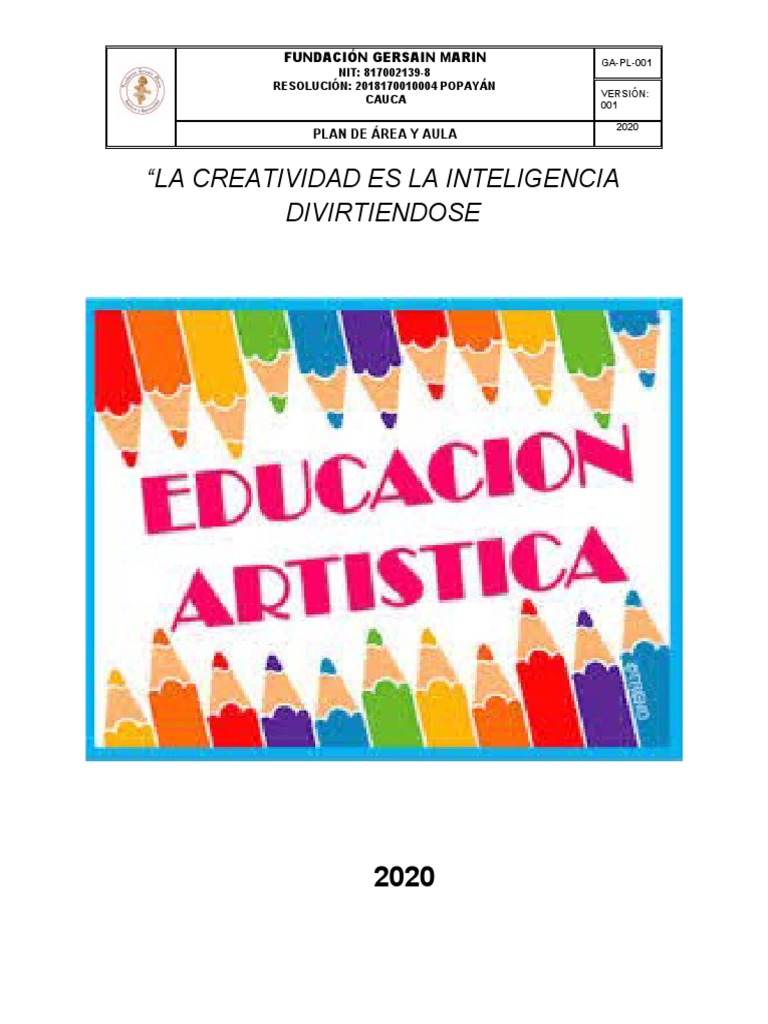 Plan de Area Educacion Artistica 2° | PDF | Educación en artes visuales ...