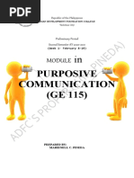 Purposive Communication (GE 115) : Preliminary Period Second Semester AY 2020-2021