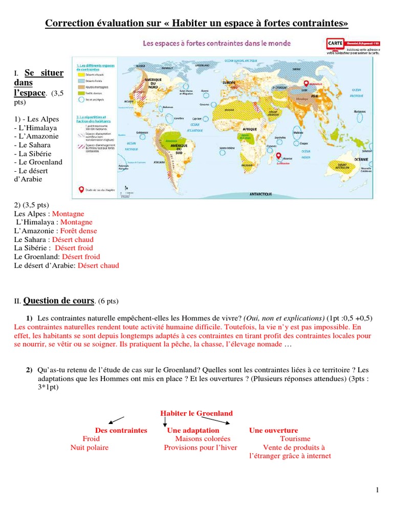Evaluation Habiter Les Espaces à Fortes Contraintes 6ème Pdf