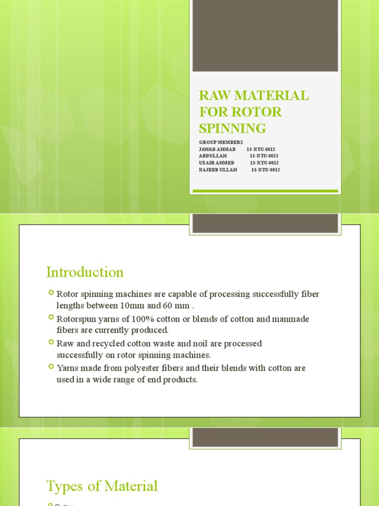 Raw Material For Rotor Spinning | PDF | Spinning (Textiles) | Yarn