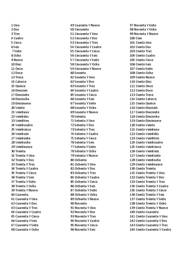 Números del 1 al 100 en letras | PDF | Enseñanza de matemática