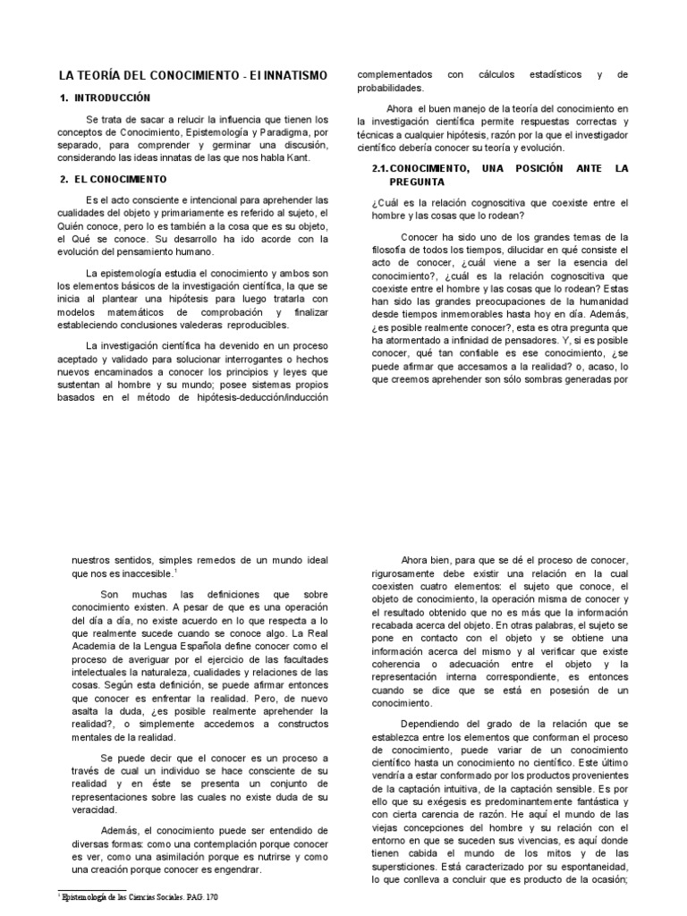 El Innatismo | PDF | René Descartes | Existencia