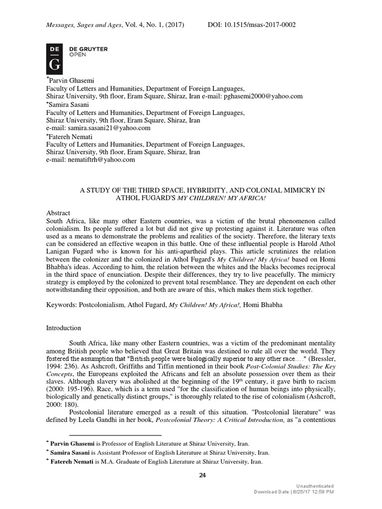 A Study of The Third Space Hybridity and Colonial | PDF | Postcolonialism