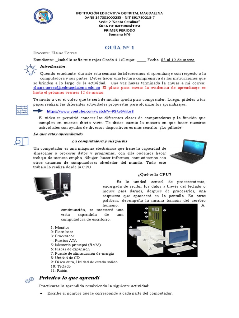 Partes de la Computadora para Niños | PDF | Unidad Central de ...