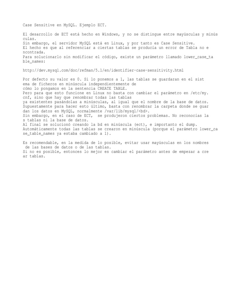 Sensibilidad de Mayúsculas en MySQL | PDF | Informática | Tecnología