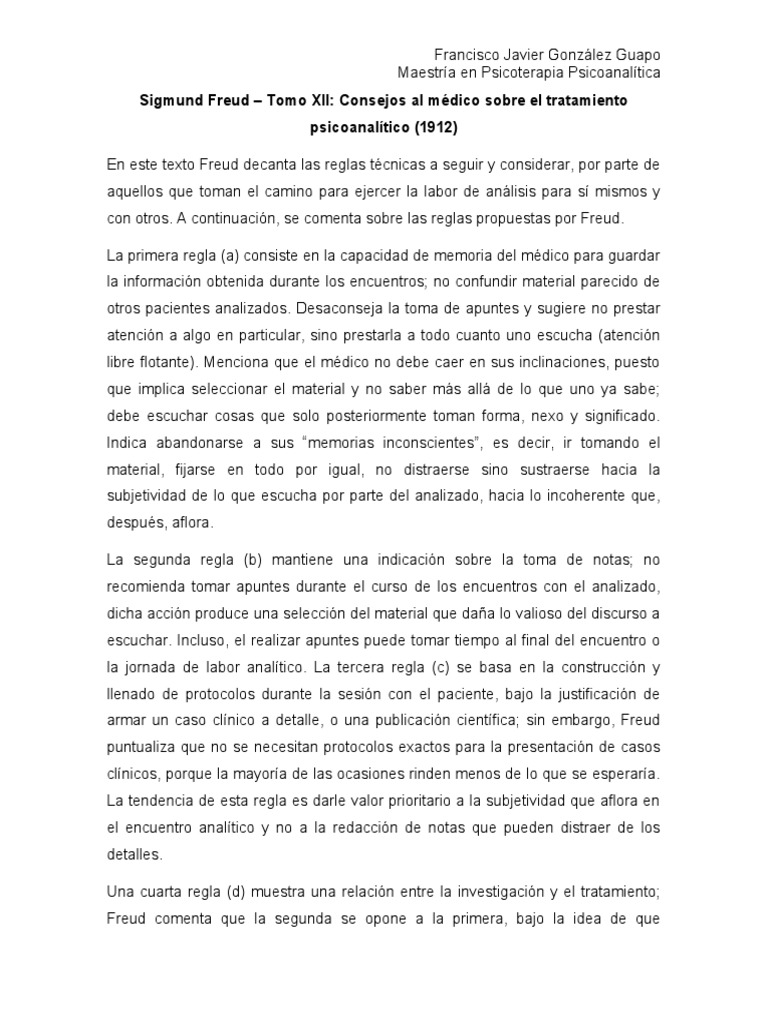 Freud Tomo XII Consejos Al Médico