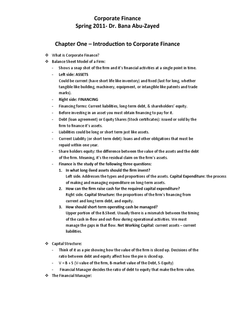 Introduction to Corporate Finance Concepts | PDF | Partnership | Stocks