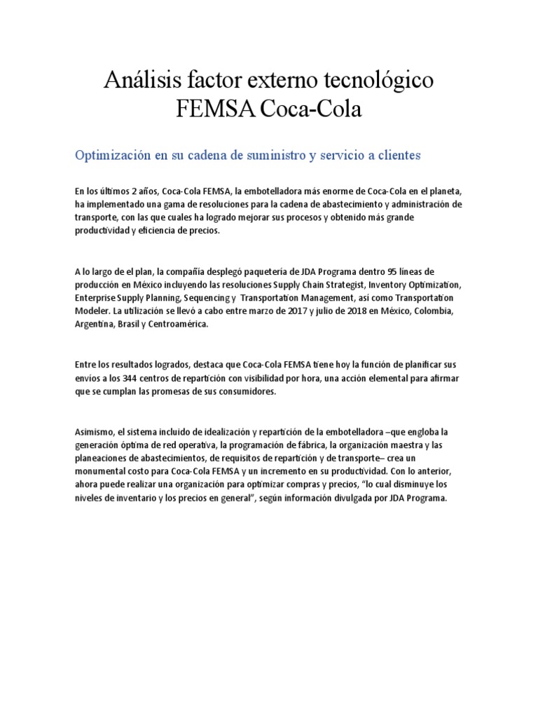 Análisis Factor Externo Tecnológico FEMSA Coca-Cola | PDF | Residuos ...