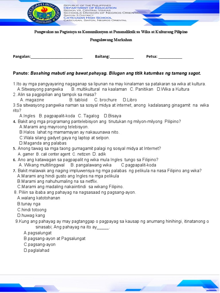 2nd Quarter - Summative Sa Filipino 11 | PDF