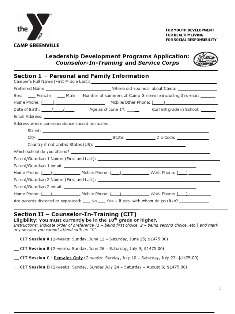 Camp Greenville Leadership Application | PDF | Credit Card | Leadership