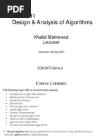 CSC 201 Design & Analysis of Algorithms: Khalid Mahmood Lectu Rer