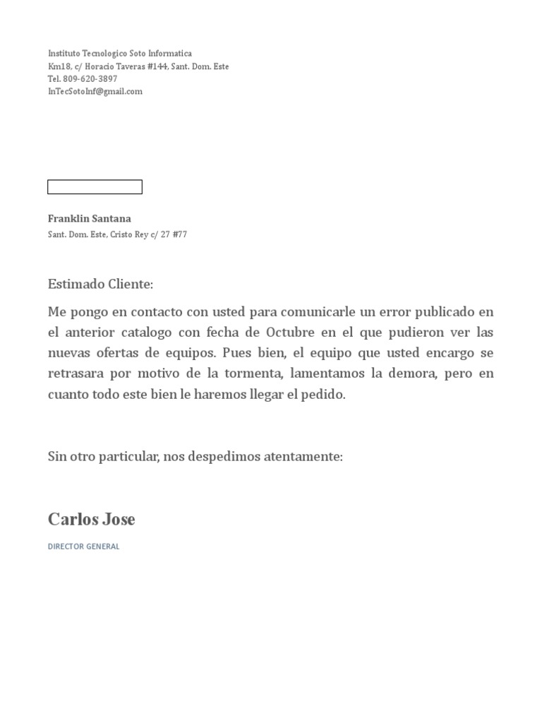 Carta de Mantenimiento | PDF