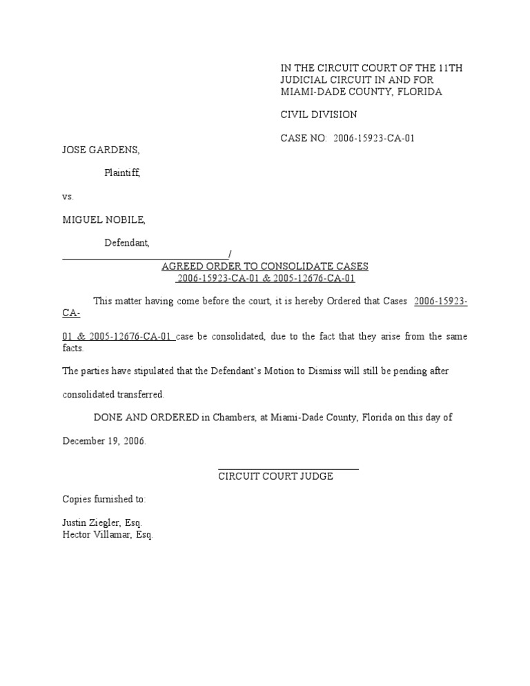 Agreed Order to Consolidate Cases | PDF
