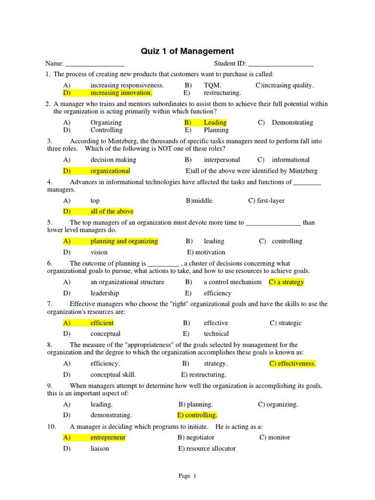 Quiz 1 PDF Goal Leadership