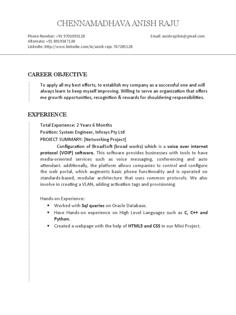 System Engineer Resume - Anish Raju | PDF | Sql | Oracle Corporation