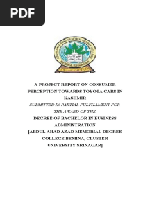 A Project Report On Consumer Perception Towards Toyota Cars in