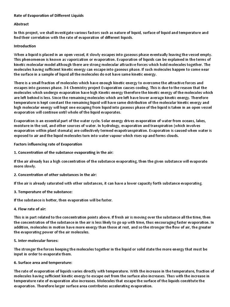 Rate of Evaporation of Different Liquids | Download Free PDF ...