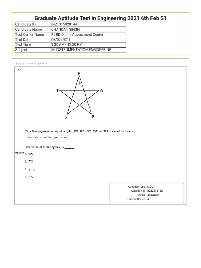 GATE 2021 Instrumentation Exam Summary | PDF | Multiple Choice ...