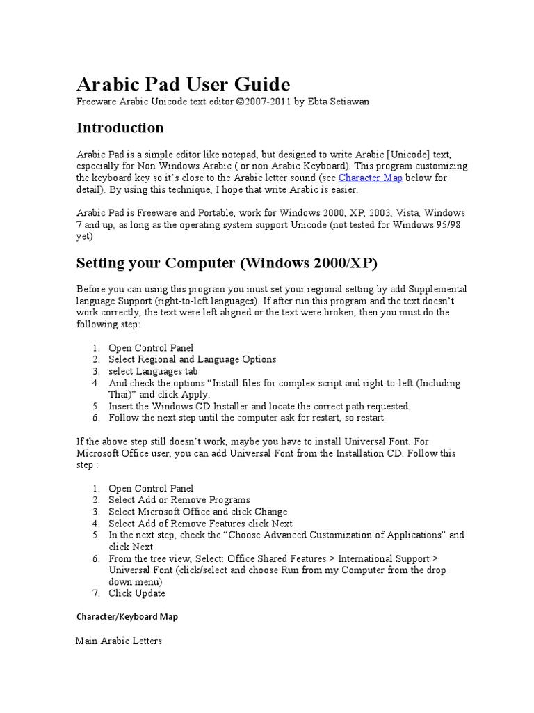 Arabic Pad User Guide | PDF | Microsoft Windows | Text